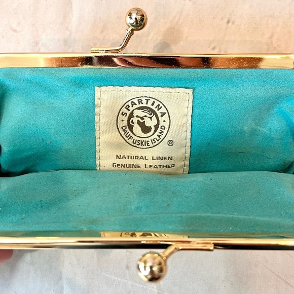 Vintage Spartina Floral Linen and Leather Kiss Lock Continental Wallet Pouch - Picture 4 of 4